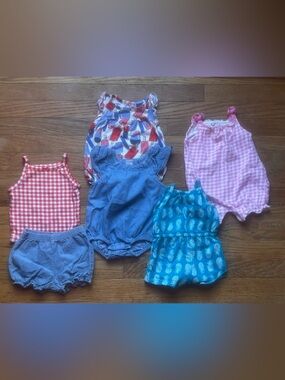 5 pack bundle of Baby Girl summer outfits and rompers 3 months